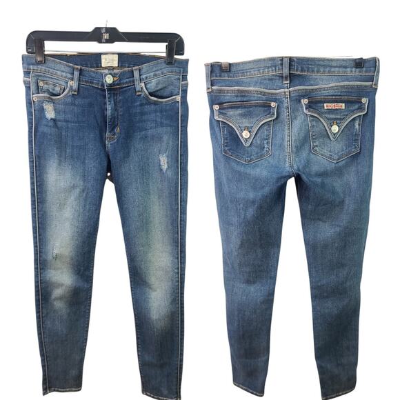 Hudson USA Blue Denim Jeans Flap Pockets Grey Piping Mid Rise 27 - Picture 1 of 5